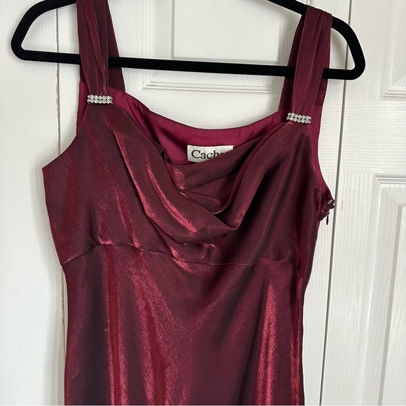 Cachet Vtg Glam Gala Dress Prom Gown Sz 12 Satin Metallic Burgundy Whimsigoth - Picture 2 of 14